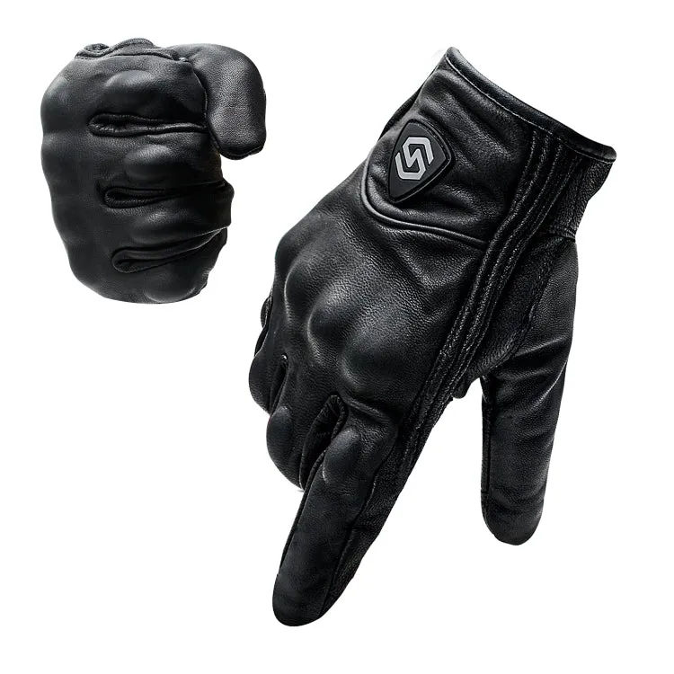 WUPP CS-1047A Motorcycle Racing Cycling Windproof Leather Full Finger Gloves, Size:L(Black)