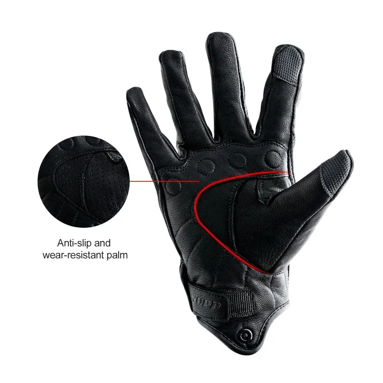 WUPP CS-1047A Motorcycle Racing Cycling Windproof Leather Full Finger Gloves, Size:L(Black)